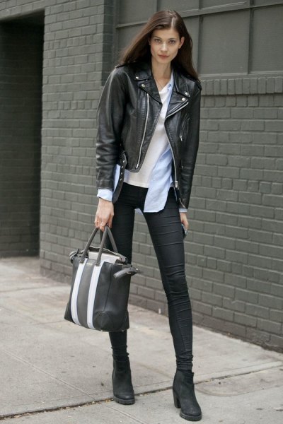 black ankle boots leather jacket outfit