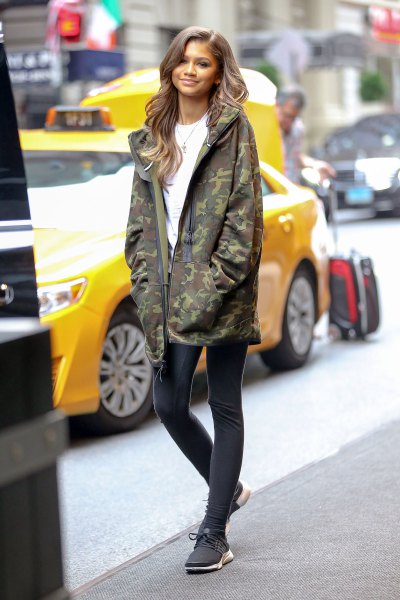 oversized camo jacket with tights