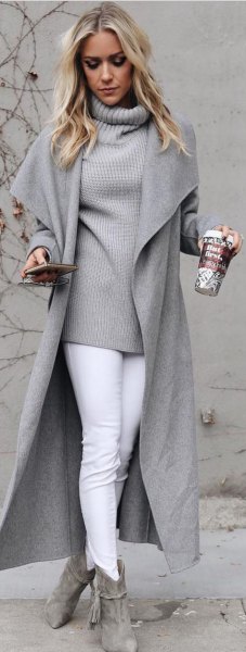 gray high neck jacket and sweater