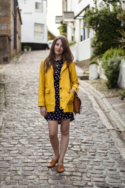 polka dot mini dress yellow raincoat
