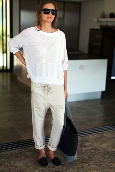 cuffed linen trousers comfy sweater