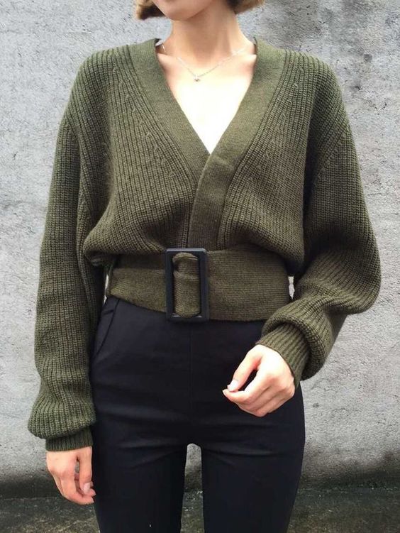 sweater with v-neck olive green 