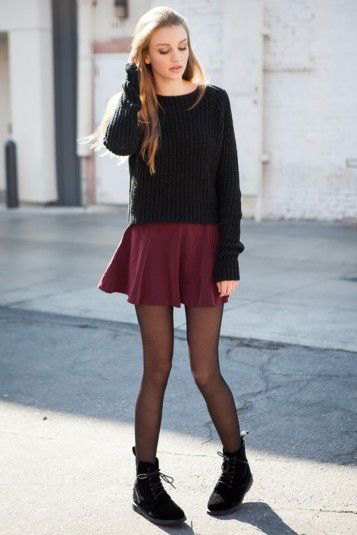 black knitted sweaters mini skirt leggings boots