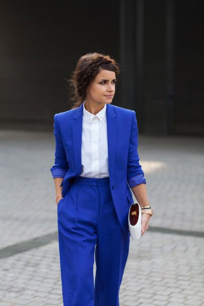 royal blue suit white button up shirt