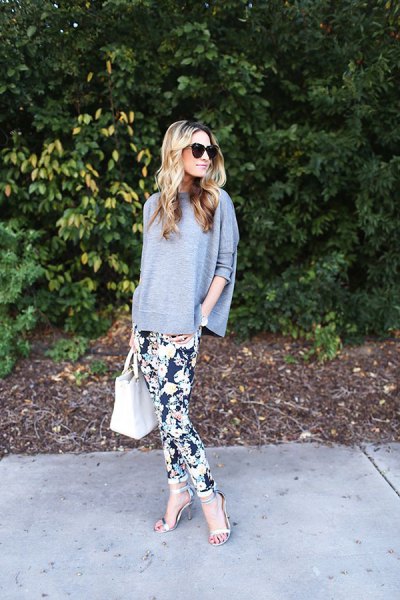 black floral printed trouser sweater