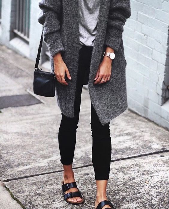 black Birkenstock gray sweater