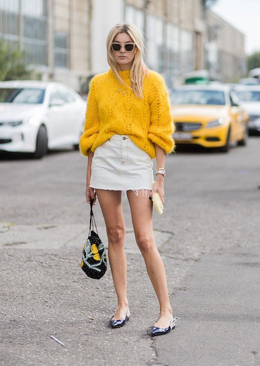 pointed toe shoes yellow sweater