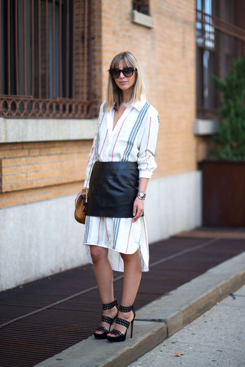 leather skirt over long dress