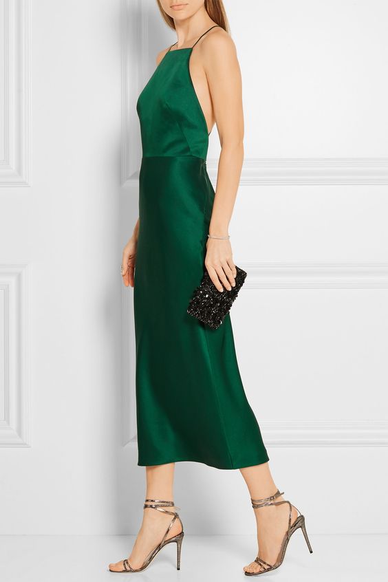 satin emerald green dress
