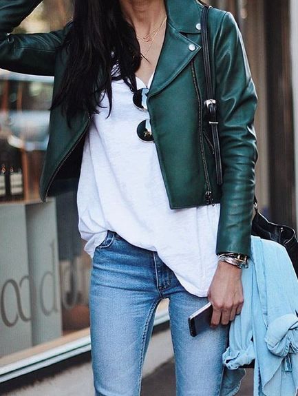 cropped leather jacket green