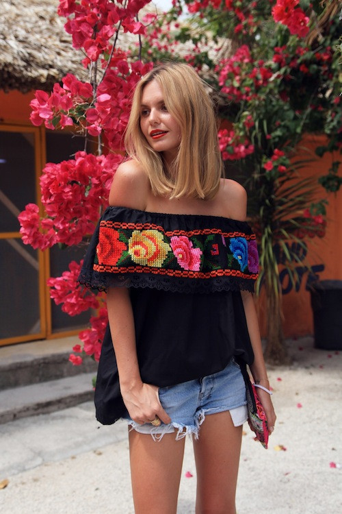 flowers black from the shoulder top