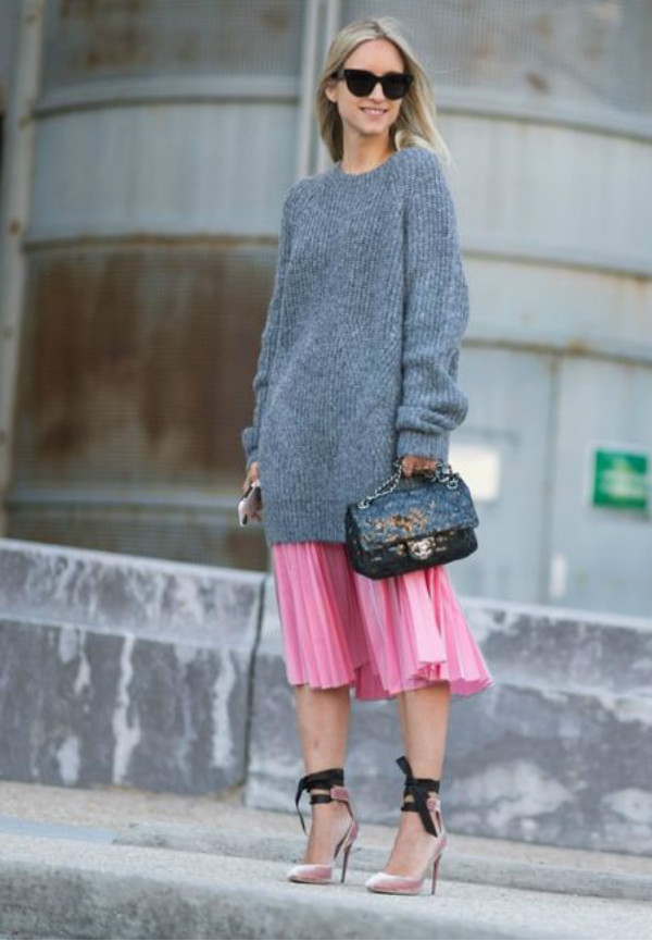 sweater with high waist skirt