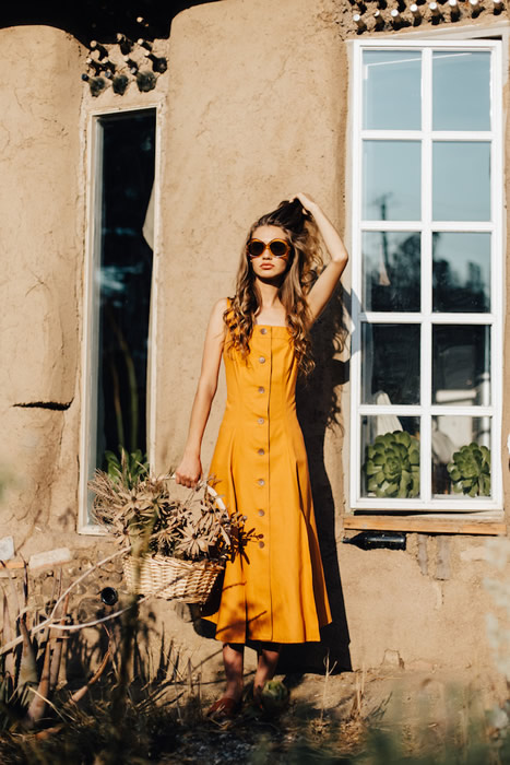 button down yellow sundress outfit