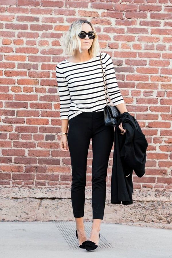 black striped sweatshirts capri jeans