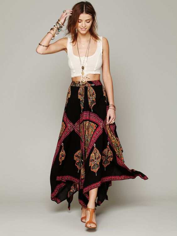 high waist hippie maxi skirt