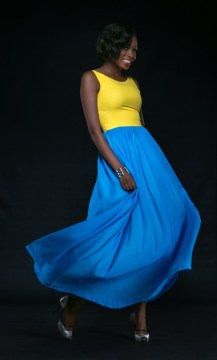 yellow top with blue puck skirt drop waist style dress bella naija