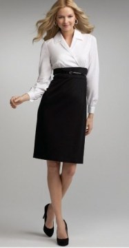 Long sleeve belt Black pencil skirt with high waist