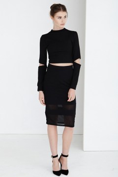 Black cropped top and pencil skirt