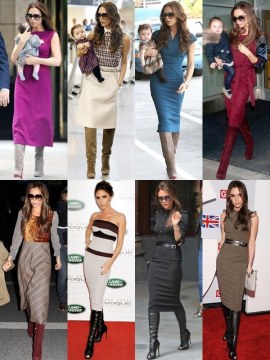 Victoria Beckham knee high boots and pencil skirts
