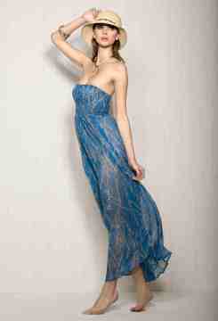 blue see through full length dress