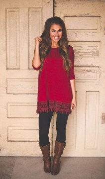 Red tunic with leggings and boots