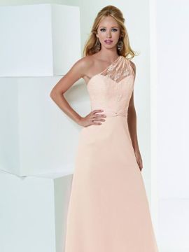 JOR_Lace a shoulder body with draped chiffon detail at the waist and A-line skirt