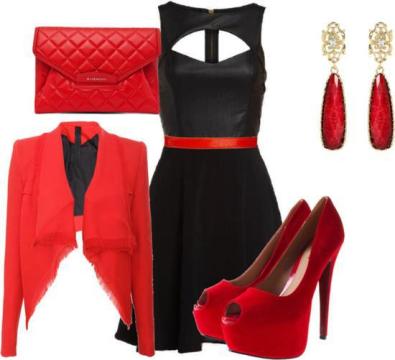The combination-of-clothing-fashion-Accessorize Clothing-black-dress-red-accessory