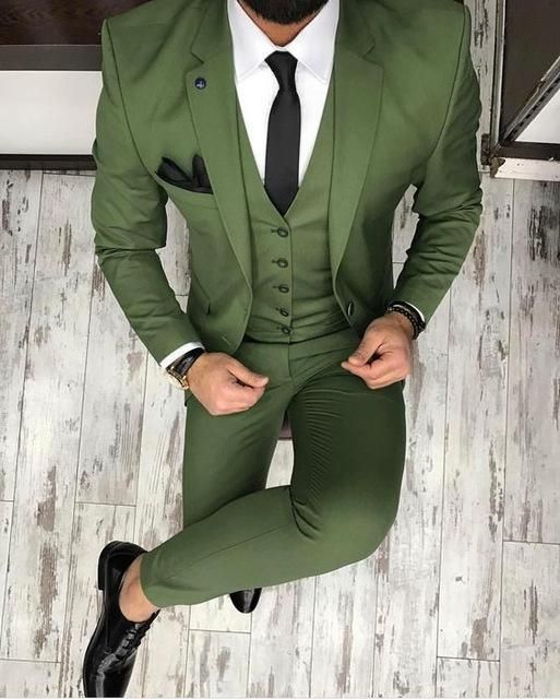 Green Men's Suit Business Style 3 Piece Suits Tuxedo .