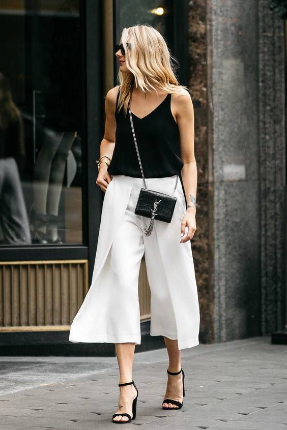 cropped wide leg pants black and white