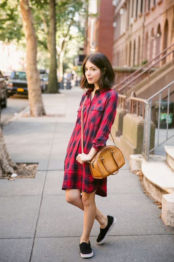 flannel dress red for everyday life