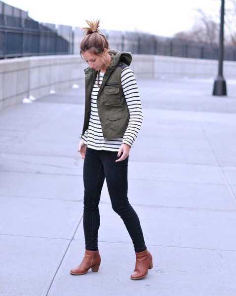 loading jackets black and white striped tee boots
