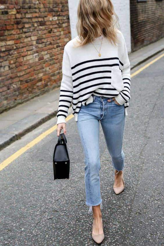 striped sweater with pointed toe