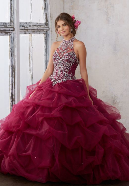 red quinceanera dress crystals