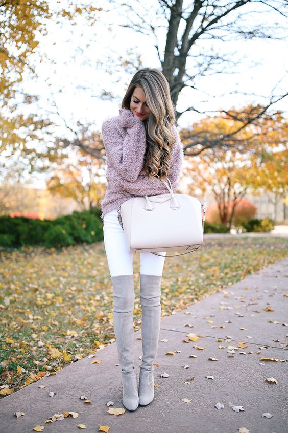 thigh high boots white jeans