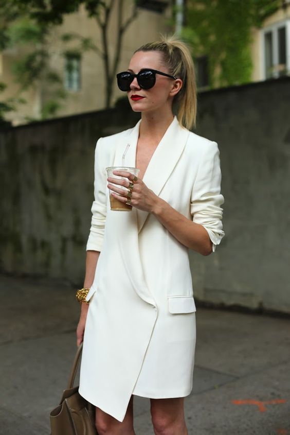 white blazer dress asymmetrical