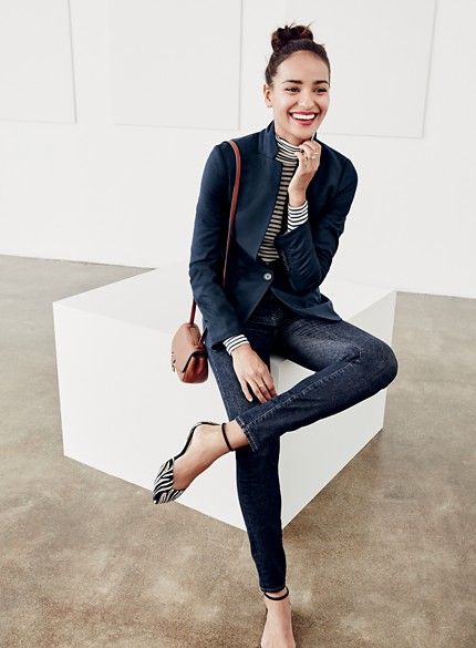 J. Crew Blazer and stripe top and flats.So clean and classy | Fall .