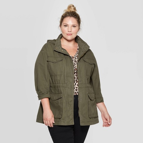 Women's Plus Size Utility Anorak Jacket - Ava & Viv™ Olive 2X : Targ