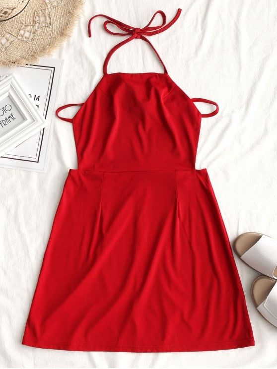 Back Zipper Open Back Mini Dress RED RUBBER DUCKY YELLOW | Classy .