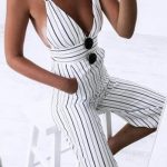 Stripe V-Neck Backless Jumpsuit (With images) | Fashion, Summer .