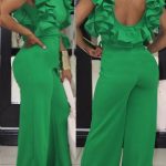 Green Ruffle Sashes One Piece Backless Elegant Party Wide Leg Long .