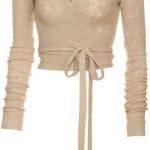 L'Agence Beige Ballerina Wrap Sweater. Wool blend long sleeve wrap .