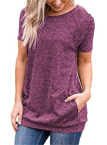 onlypuff Casual Solid Color T Shirts for Women Batwing Short .