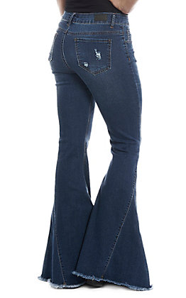 L&B Women's Dark Wash Bell Bottom Frayed Jeans | Cavender
