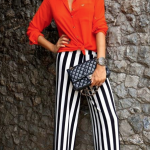 Red top with black and white striped pants | Fashion, Fashion .