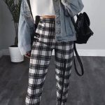 white and black plaid high-waisted pants #spring #outfits | Plaid .