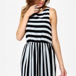 Pretty Black and White Dress - Striped Dress - Sleeveless Dress .