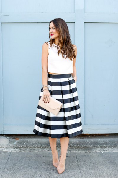 15 Best Black and White Striped Skirt Outfit Ideas - FMag.c