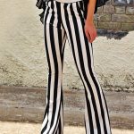 Black-White Striped Casual Mid-rise Long flare Pants in 2019 .