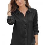 Black Lace Splice Long Sleeve Her Fashion Button Down Shirt .