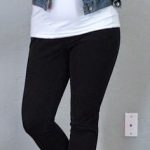 outfit post: jean jacket, white tank, black cropped pants, teal .